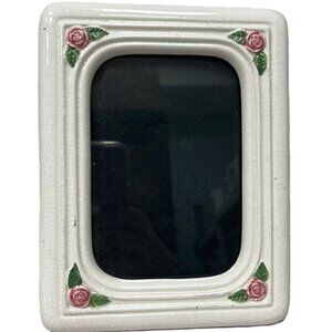Vintage White Ceramic Picture Frame Pink Roses Decor for 3" x 5" Photo